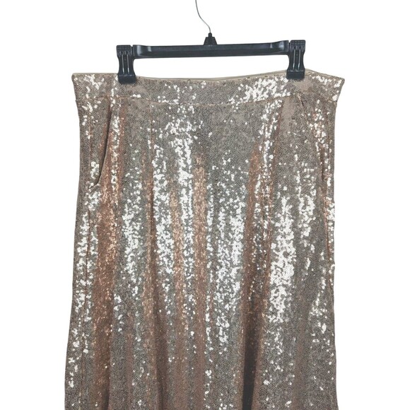 Torrid 0 Womens Champagne Gold Sequin Midi Skirt Elastic Waist Size Large - Picture 13 of 16